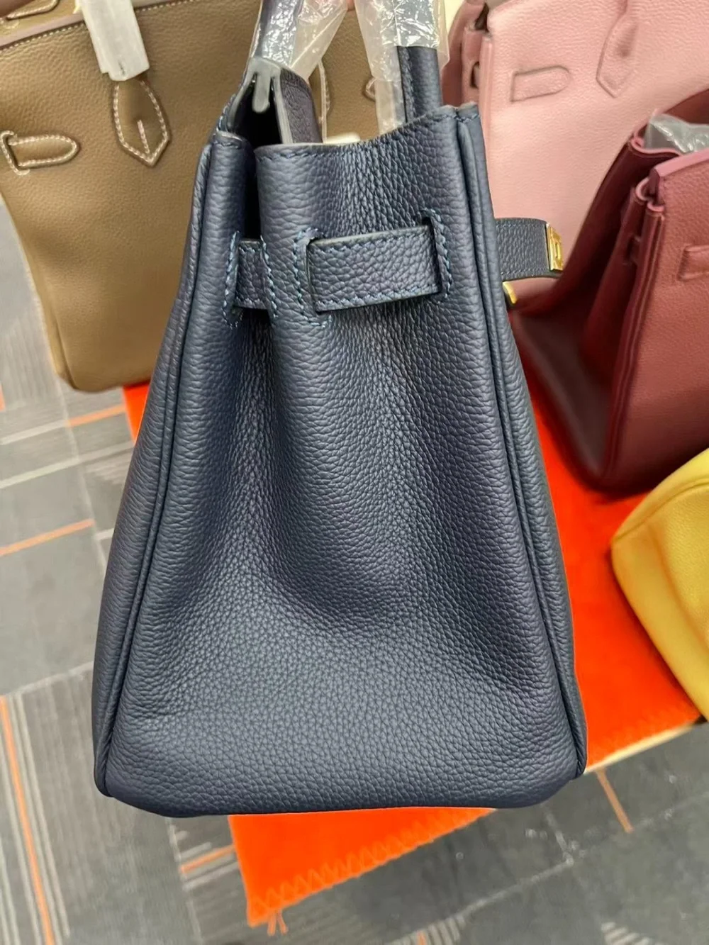 Classic Navy Leather Satchel Handbag H BIRKIN GHW TOGO BLEU NUIT 35 CM